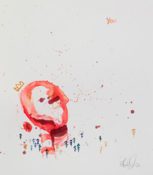 "You" er et originalt kunstverk på papir av kunstner Ståle Gerhardsen. Røde, rosa og hvite farger.