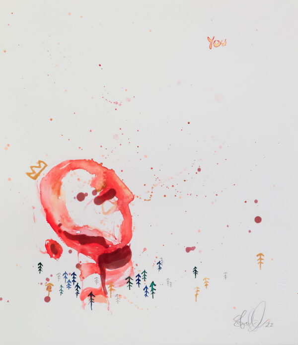 "You" er et originalt kunstverk på papir av kunstner Ståle Gerhardsen. Røde, rosa og hvite farger.