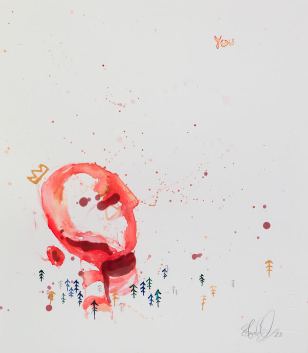 "You" er et originalt kunstverk på papir av kunstner Ståle Gerhardsen. Røde, rosa og hvite farger.