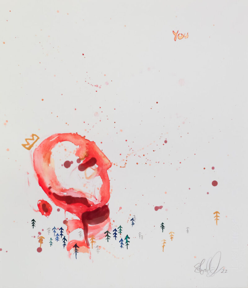 "You" er et originalt kunstverk på papir av kunstner Ståle Gerhardsen. Røde, rosa og hvite farger.