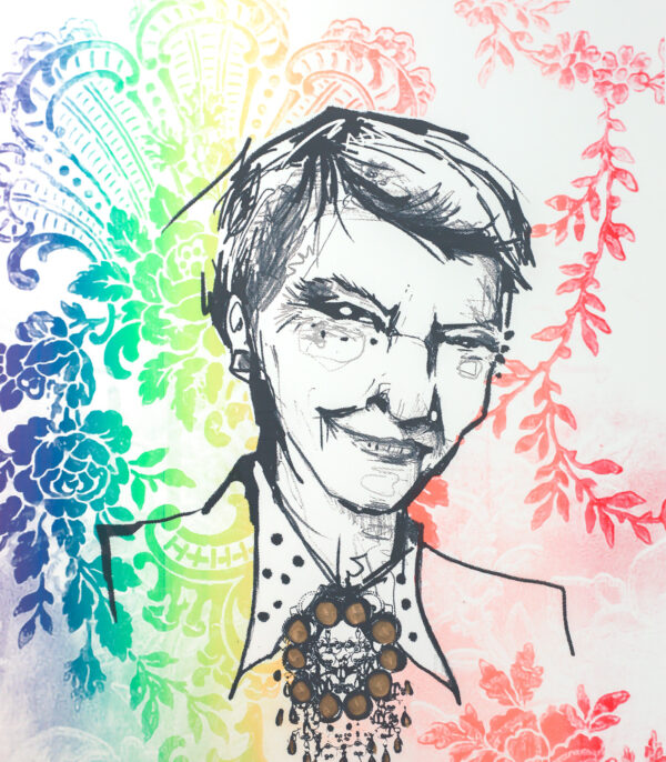 "Kim Pattern edition" er et silketrykk av gatekunstneren Dish. Kunstverket viser et portrett av Kim Friele med flerfarget mønster.