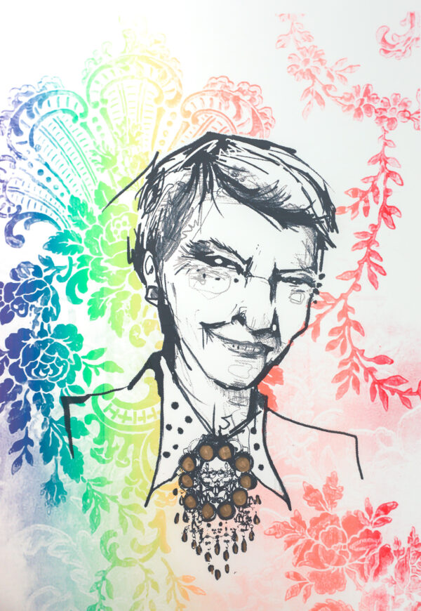 "Kim Pattern edition" er et silketrykk av gatekunstneren Dish. Kunstverket viser et portrett av Kim Friele med flerfarget mønster.