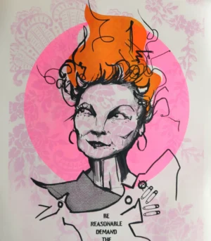 Silketrykket "Vivienne Westwood - The Pink Edition" av kunstner Dish i rosa og oransje farger
