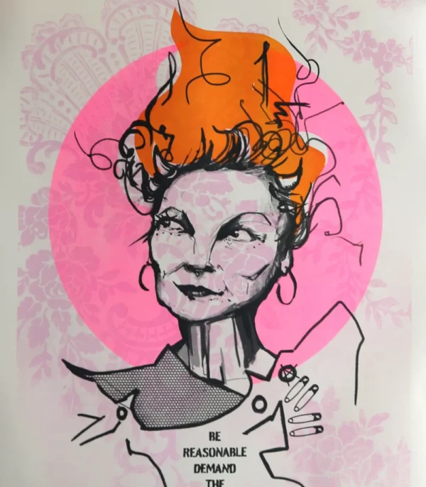 Silketrykket "Vivienne Westwood - The Pink Edition" av kunstner Dish i rosa og oransje farger