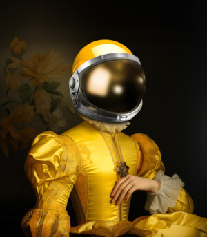 Detalj fra kunstverket "Spacelady Bergen" av Slasky. Kunstneren blander urban kunst med tradisjonell kunst for å skape spennende motiver
