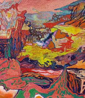 "Blossom" er et abstrakt maleri på lerret av kunstner Manuel Portioli. Et statement-verk full av tekstur og bevegelse.