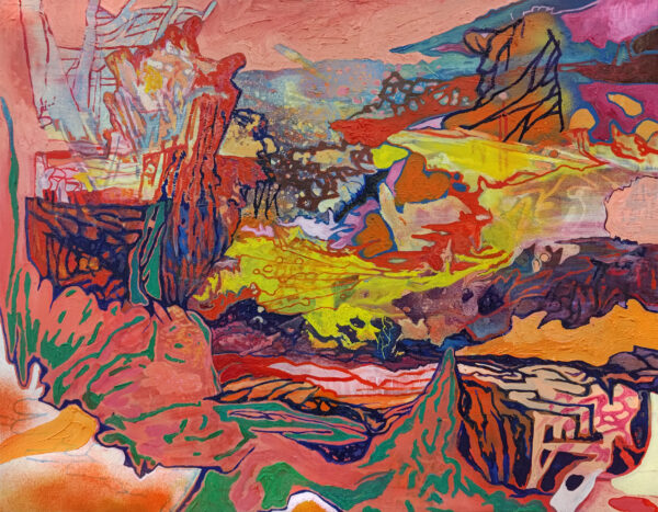 "Blossom" er et abstrakt maleri på lerret av kunstner Manuel Portioli. Et statement-verk full av tekstur og bevegelse.