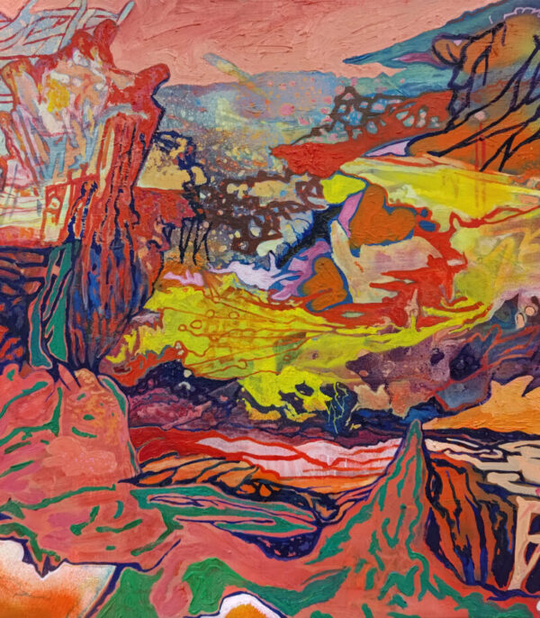 "Blossom" er et abstrakt maleri på lerret av kunstner Manuel Portioli. Et statement-verk full av tekstur og bevegelse.