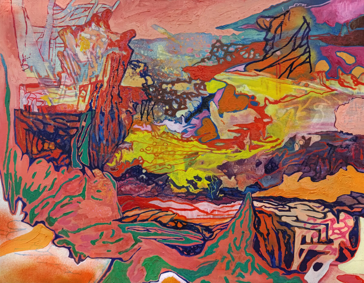 "Blossom" er et abstrakt maleri på lerret av kunstner Manuel Portioli. Et statement-verk full av tekstur og bevegelse.