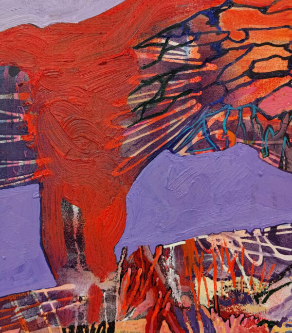 "T" er et abstrakt maleri på lerret av kunstner Manuel Portioli. Et statement-verk full av tekstur og bevegelse.
