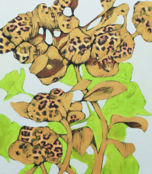 Herbarium #2 er et originalt kunstverk på lerret av kunstner Luis Bivar. Gule surrealistiske blomster som er i bevegelse.