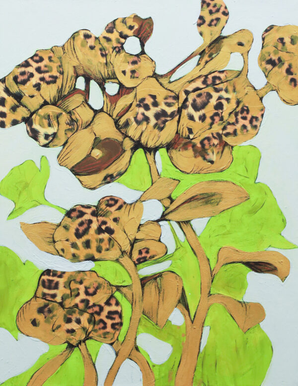 Herbarium #2 er et originalt kunstverk på lerret av kunstner Luis Bivar. Gule surrealistiske blomster som er i bevegelse.