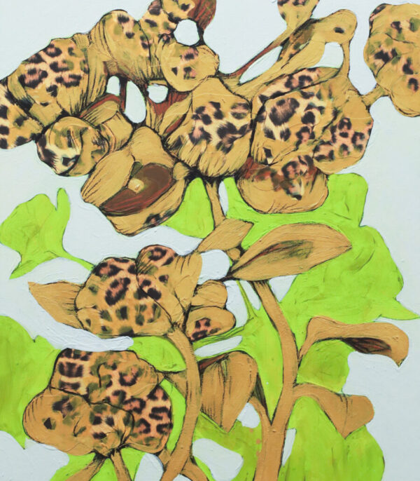 Herbarium #2 er et originalt kunstverk på lerret av kunstner Luis Bivar. Gule surrealistiske blomster som er i bevegelse.