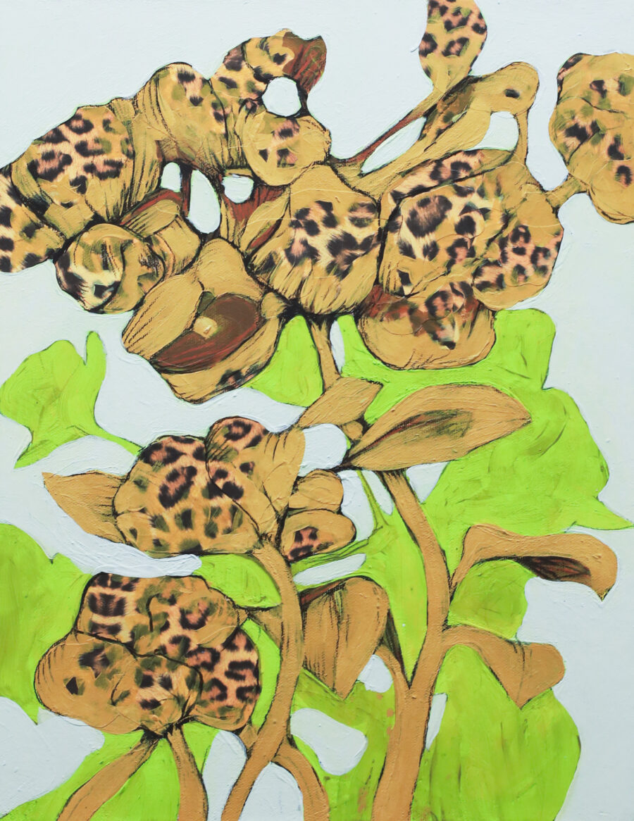 Herbarium #2 er et originalt kunstverk på lerret av kunstner Luis Bivar. Gule surrealistiske blomster som er i bevegelse.