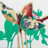 "Herbarium #5 After Sunga" er et lite originalt kunstverk på lerret av kunstner Luis Bivar i grønn og rødfarger. Motivet er surrealistisk hvor man finner mennesker inne i blomstene.