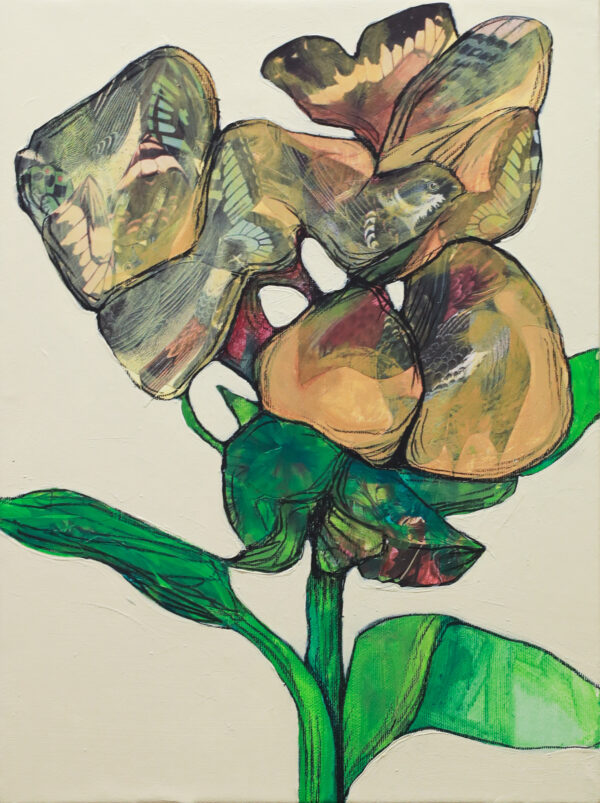 "Herbarium #8" er et lite originalt kunstverk på lerret av kunstner Luis Bivar. Motivet er en surrealistisk blomst i gul og grønn toner