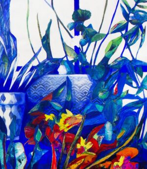 Kunsttrykk av kunstner Luis Bivar. Botanisk motiv i blå farger.
