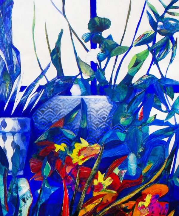 Kunsttrykk av kunstner Luis Bivar. Botanisk motiv i blå farger.