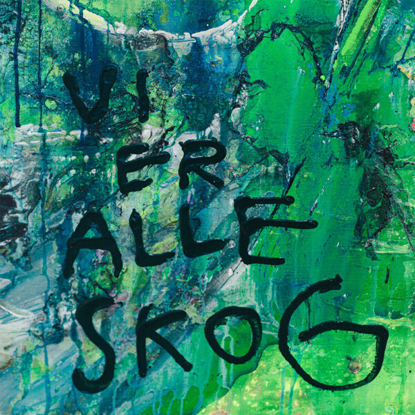 Detalj fra det originale grønne maleriet på lerret "Vi er Alle Skog" av kunstner Ståle Gerhardsen.