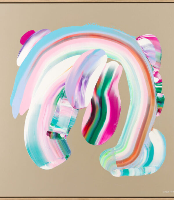 "Echoes 7" er et stort originalt maleri på lerret av kunstner Marit Geraldine Bostad som viser abstrakte penselstrøk i sterke og klare farger.