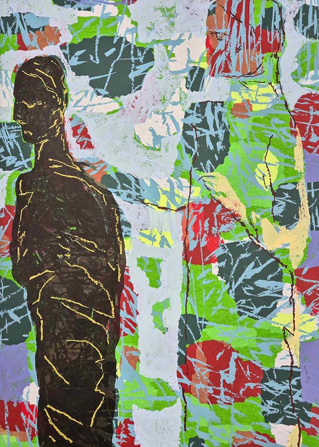 Silketrykket "En Varmere Vind IV" av kunstner Sverre Bjertnæs er et abstrakt kunstverk med flere farger