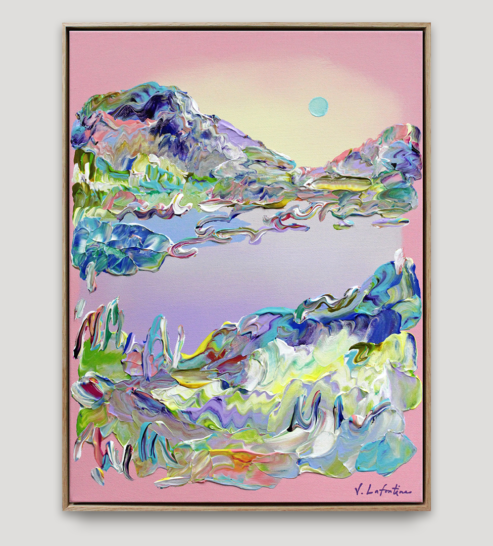 Originalt maleri på lerret av Jeanette Lafontine - Summer Day. Kunst i ramme. Abstrakt landskap med farger
