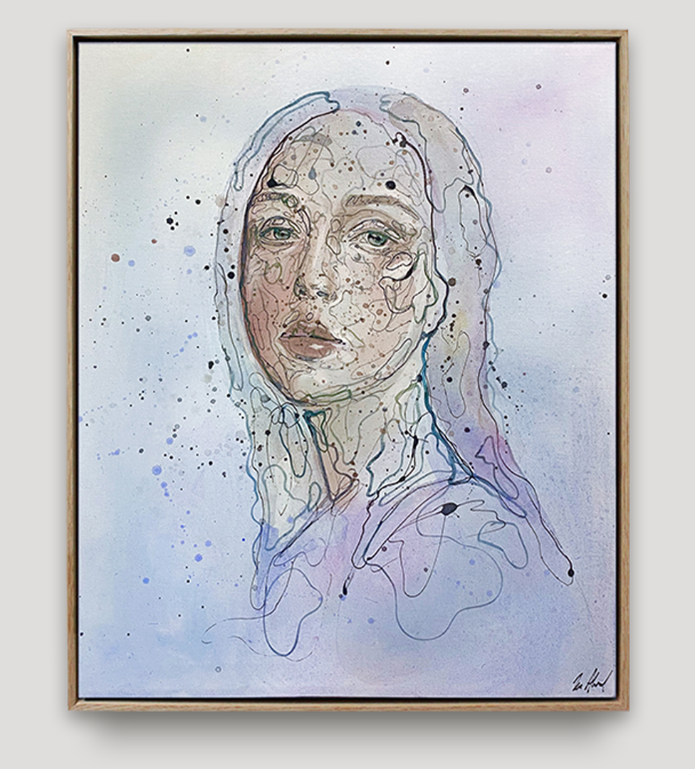 Originalt maleri på lerret av Lea Alstad - Vår. Kunst i ramme. Portrett av en kvinne