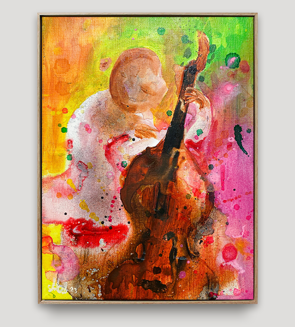 Originalt maleri på lerret av Ståle Gerhardsen - Bassisten. Kunst i ramme