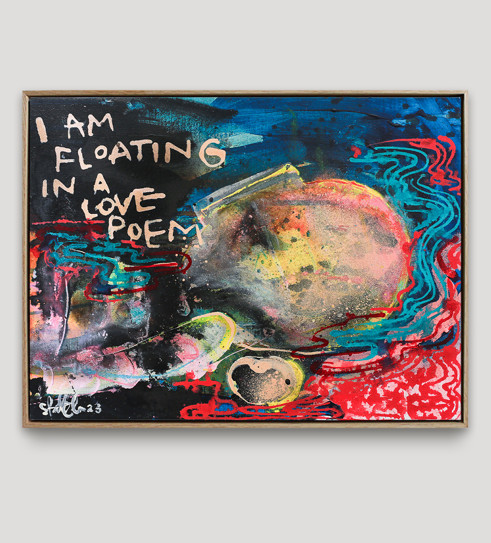 Originalt maleri på lerret av Ståle Gerhardsen - I am Floating in a Love Poem. Kunstverk i ramme