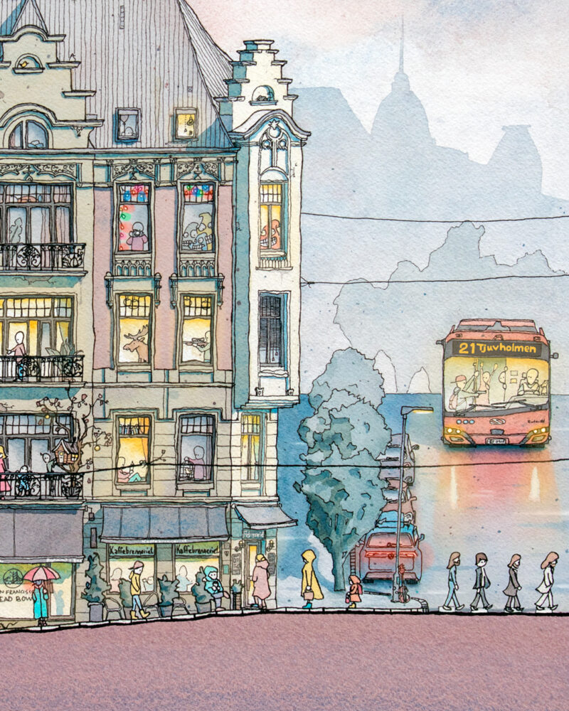 Detalj av kunstverket "Frognerveien" av Magnus Schive